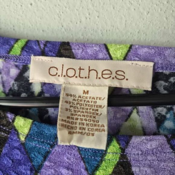 CLOTHES Funky Stretchy Long Sleeve Top Bold Colors Abstract Geometric Pattern - Picture 5 of 5